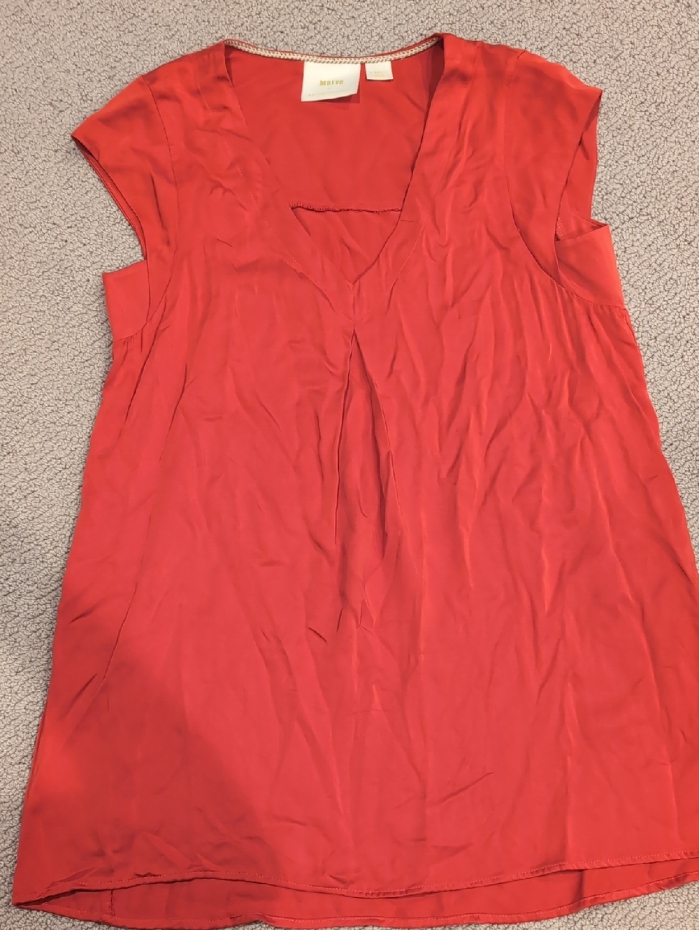 Anthropologie Coral Red V-Neck Pleated Sleeveless Blouse